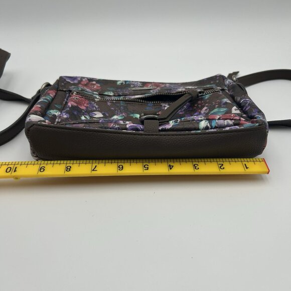 ROSETTI Crossbody Purse Brown Floral Vinyl Adjustable Strap Pockets 9.5"x7.5" - Picture 11 of 12